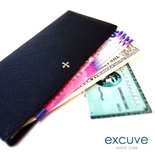 [excuve] Lx2 X-SLIM Wallet 이니셜 천연가죽 슬림 장지갑 